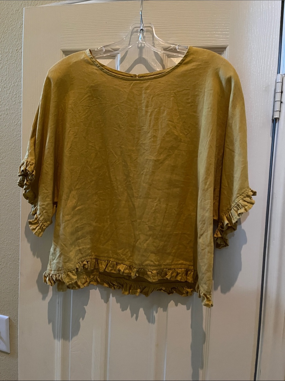 Cynthia Rowley Ruffle-Hem Linen Tunic Top in Mustard Yellow